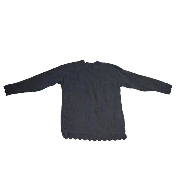 Big City Black 100% Cotton Women's Sweater With Knit Pattern & Scalloped Edges M - Picture 3 of 7
